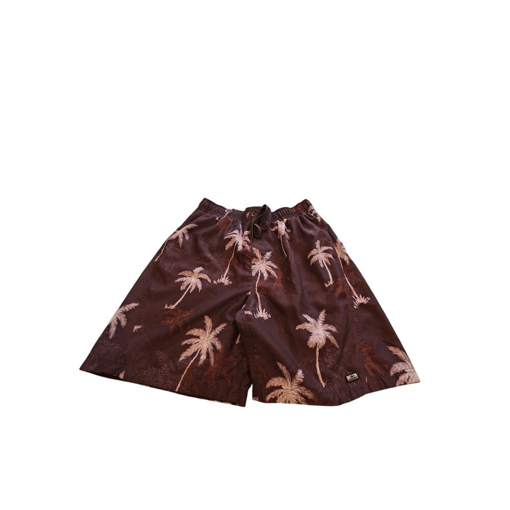 Dockers Men's Swim Trunks Brown Palm Tree Print Mesh Lined Drawstring Size L